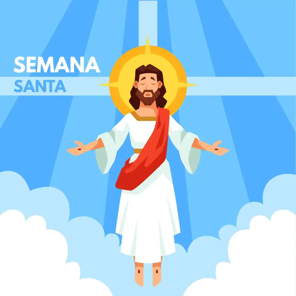 Lunes Santo - holy monday of semana santa showing jesus with wide arms and eyes closed