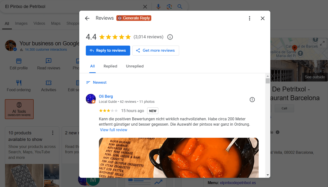 GMB reviews for El Pintxo de Petritxol restaurant.