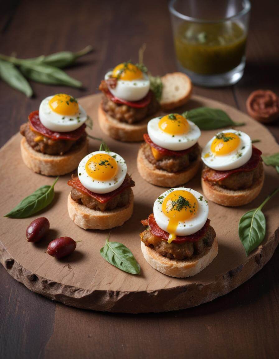 Best Pintxos Recipes: Mini open-faced sandwiches with eggs, meat, and cheese.