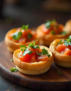 Close-up of bite-sized pintxos with fresh toppings, inspired by San Sebastian Pintxos Recipes.