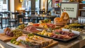 Menú de Pintxo Vino: Tapas bar with meat, fish, veggies, and bread at El Pintxo de Petritxol